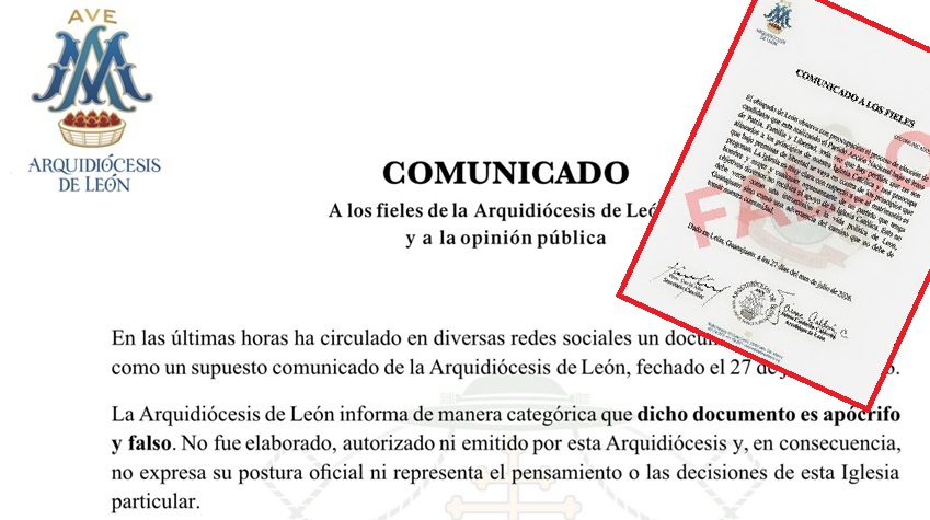 Denuncia Arquidiócesis comunicado falso